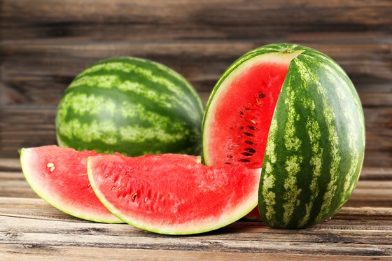 Cut watermelons on a table