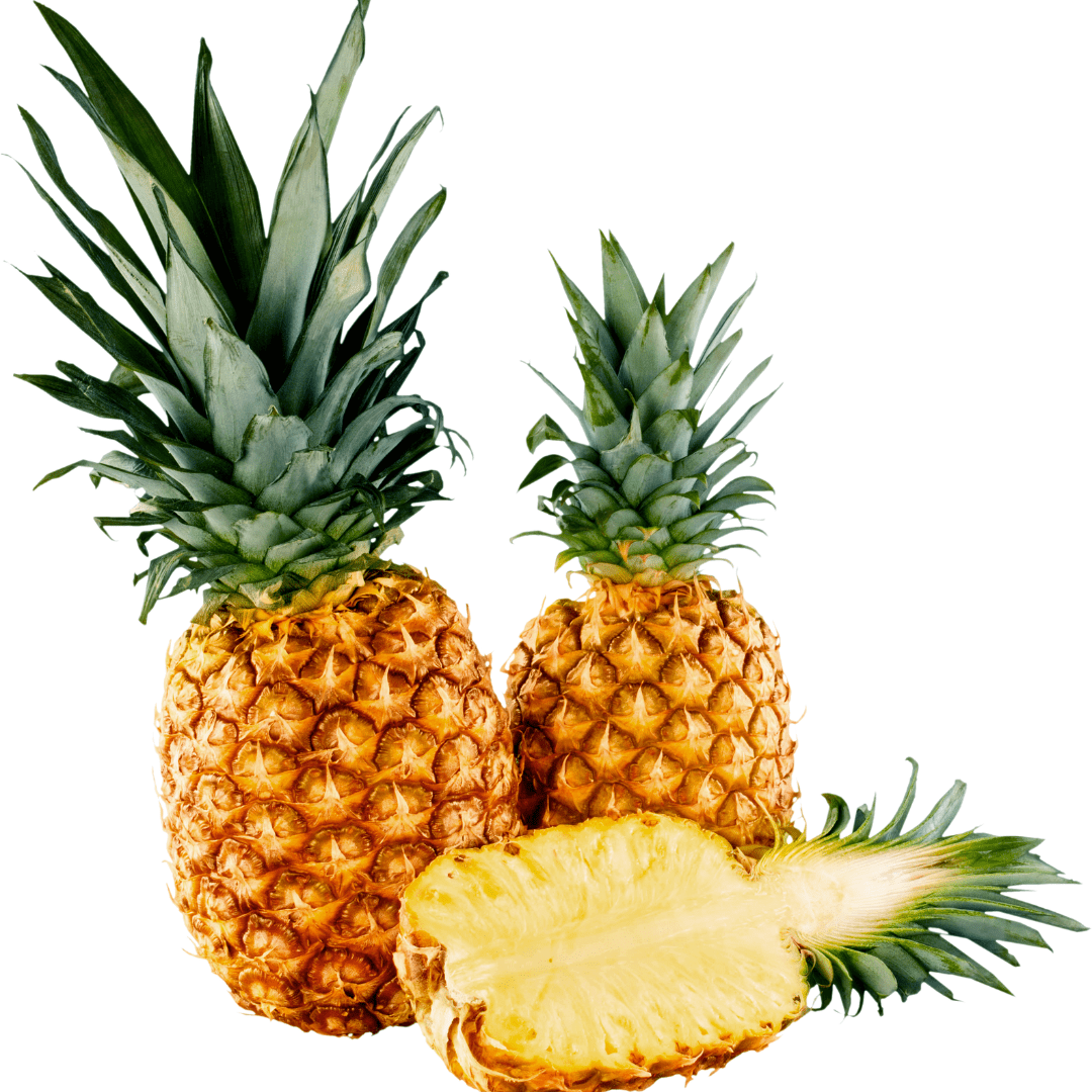 sweet pineapples ready to peel and eat on white surface