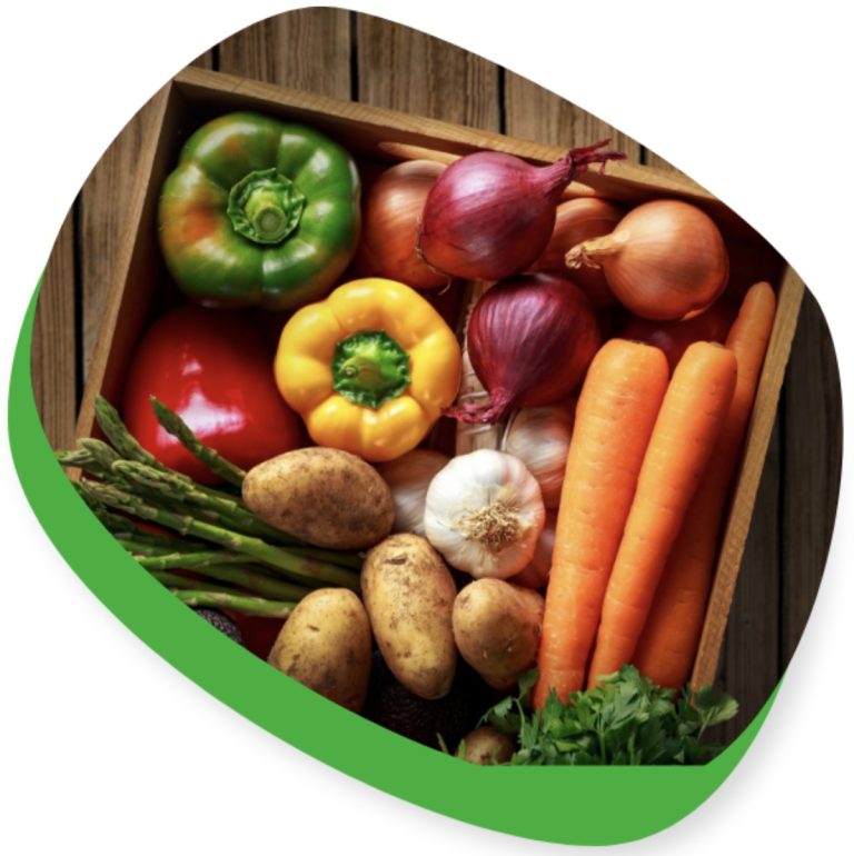 fresh vegetables and spices in a box